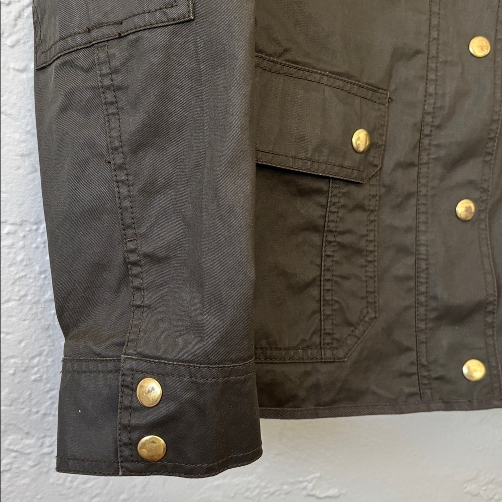J. Crew Women's 100% cotton dark khaki Button zip front Utility Jacket M - Picture 3 of 11